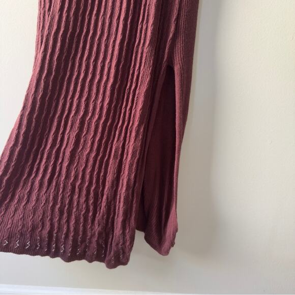 PAIGE Chocolate Wine Sleeveless knit Maxi Dress slit side waist tie bow L - Picture 4 of 12